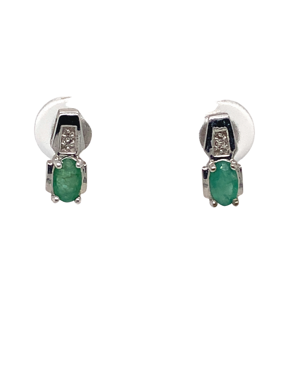 10kt White Gold Diamond Emerald Earrings