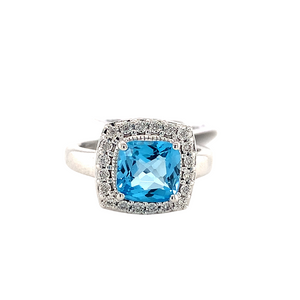 Sterling Silver Ring with Blue Topaz and Diamonds