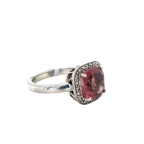 Sterling Silver Ring with Rhodolite and Diamonds