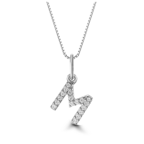 10kt White Gold .06tw Diamond "M" Initial Pendant