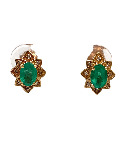 10kt Yellow Gold Diamond Emerald Earrings