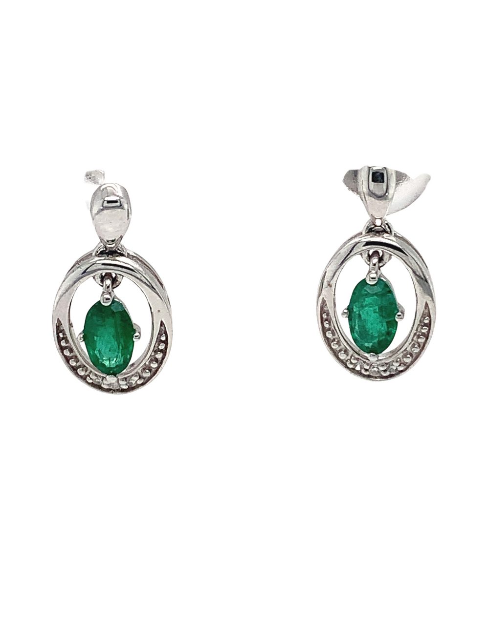 10kt White Gold Diamond Emerald Earrings