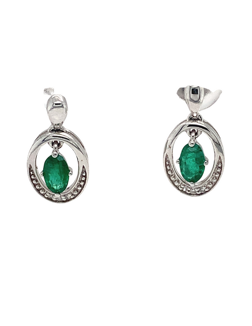 10kt White Gold Diamond Emerald Earrings