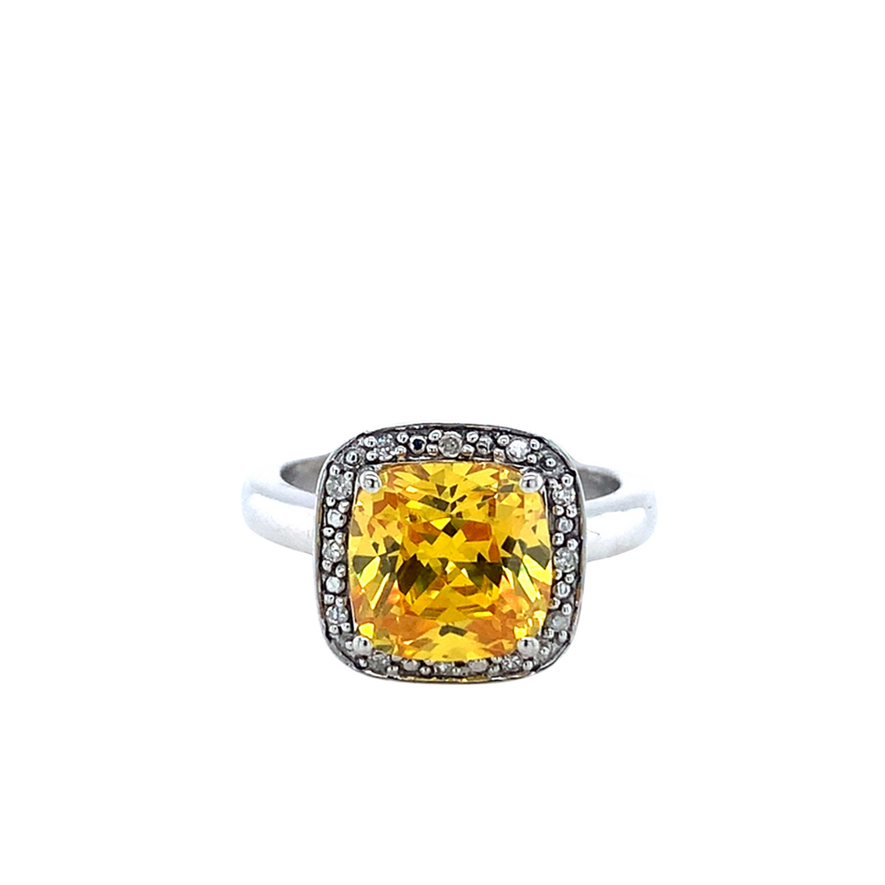 Sterling Silver Ring with Citrine and Diamonds