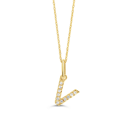 10kt Yellow Gold .04tw Diamond "V" Initial Pendant