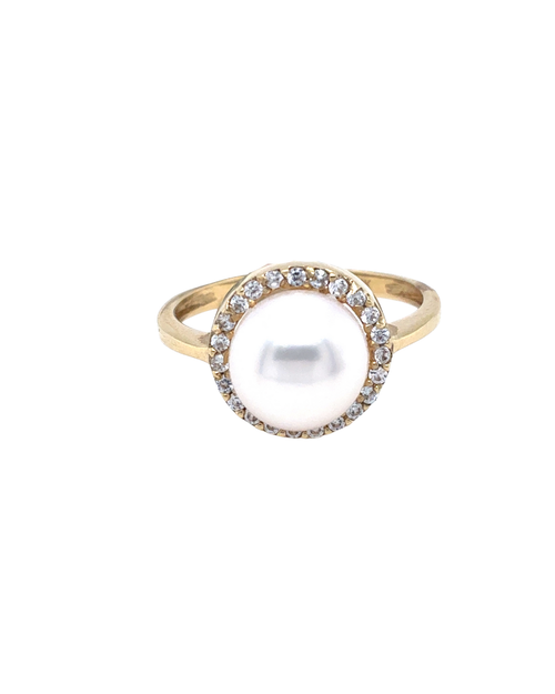 10kt Yellow Gold Pearl and CZ Fancy Ring