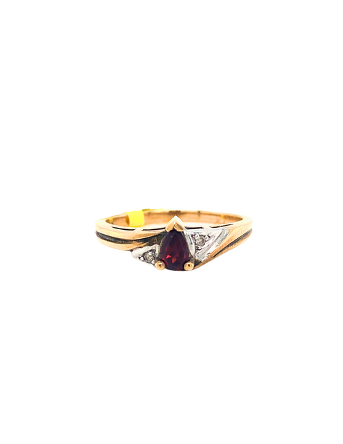 10K Yellow Gold Garnet + Diamond Ring