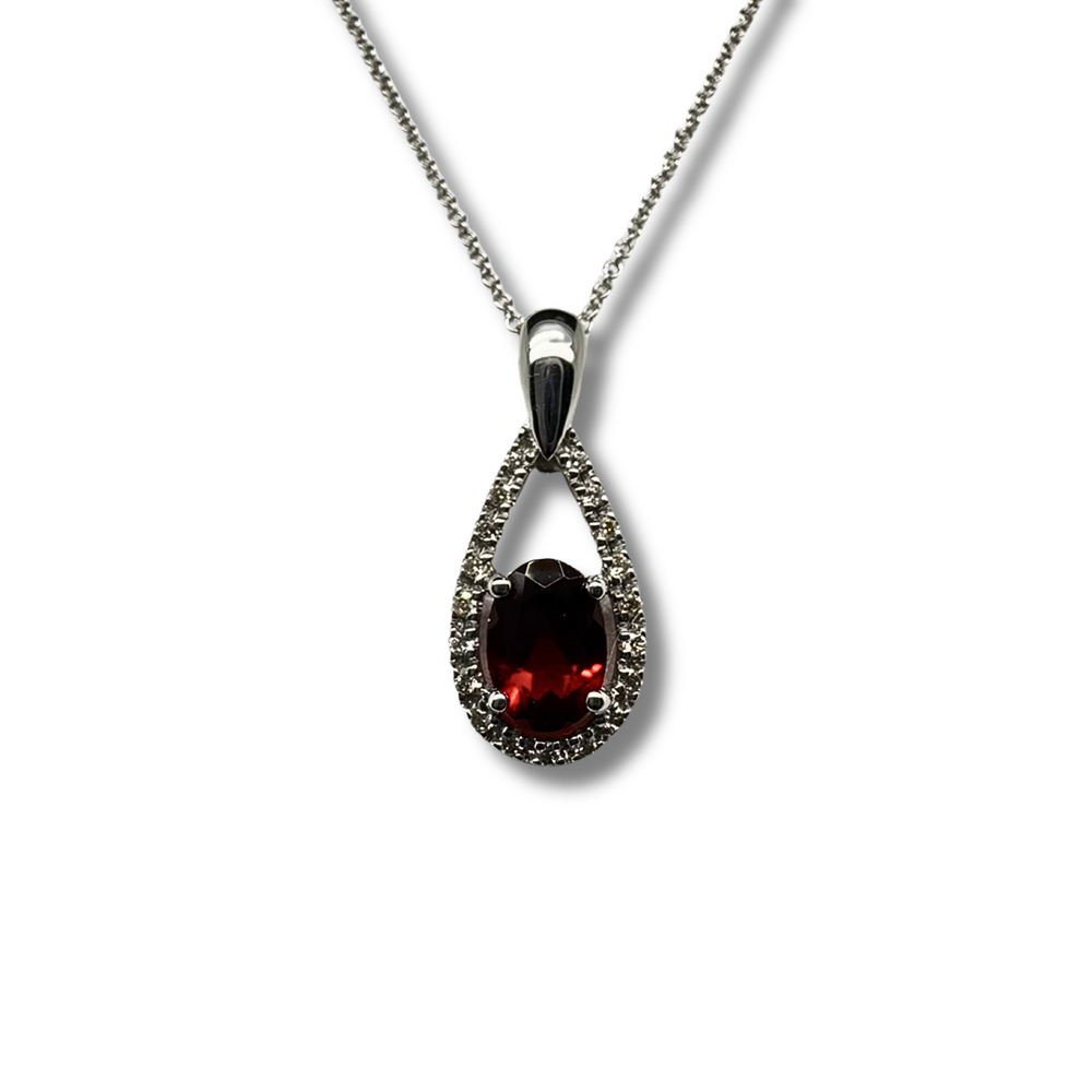 10KW Garnet and diamond Oval Pendant