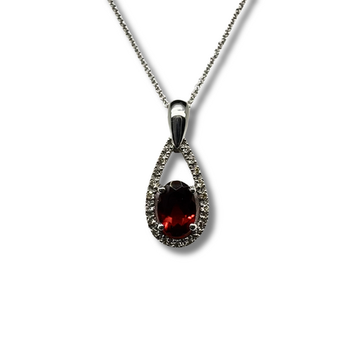 10KW Garnet and diamond Oval Pendant
