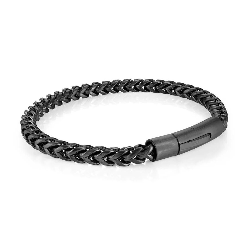 Italgem Stainless Steel Black IP Matte Figaro Bracelet