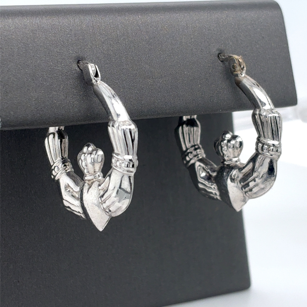 10kt White Gold Fancy Hoops
