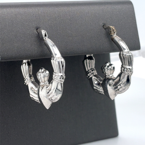 10kt White Gold Fancy Hoops