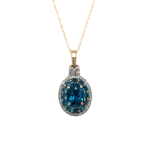 10K Yellow Gold London Blue Topaz + Blue topaz Diamond Pendant