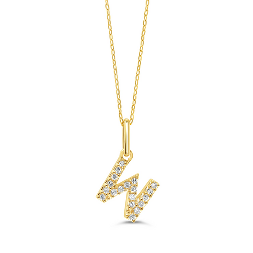 10kt Yellow Gold .06tw Diamond "W" Initial Pendant