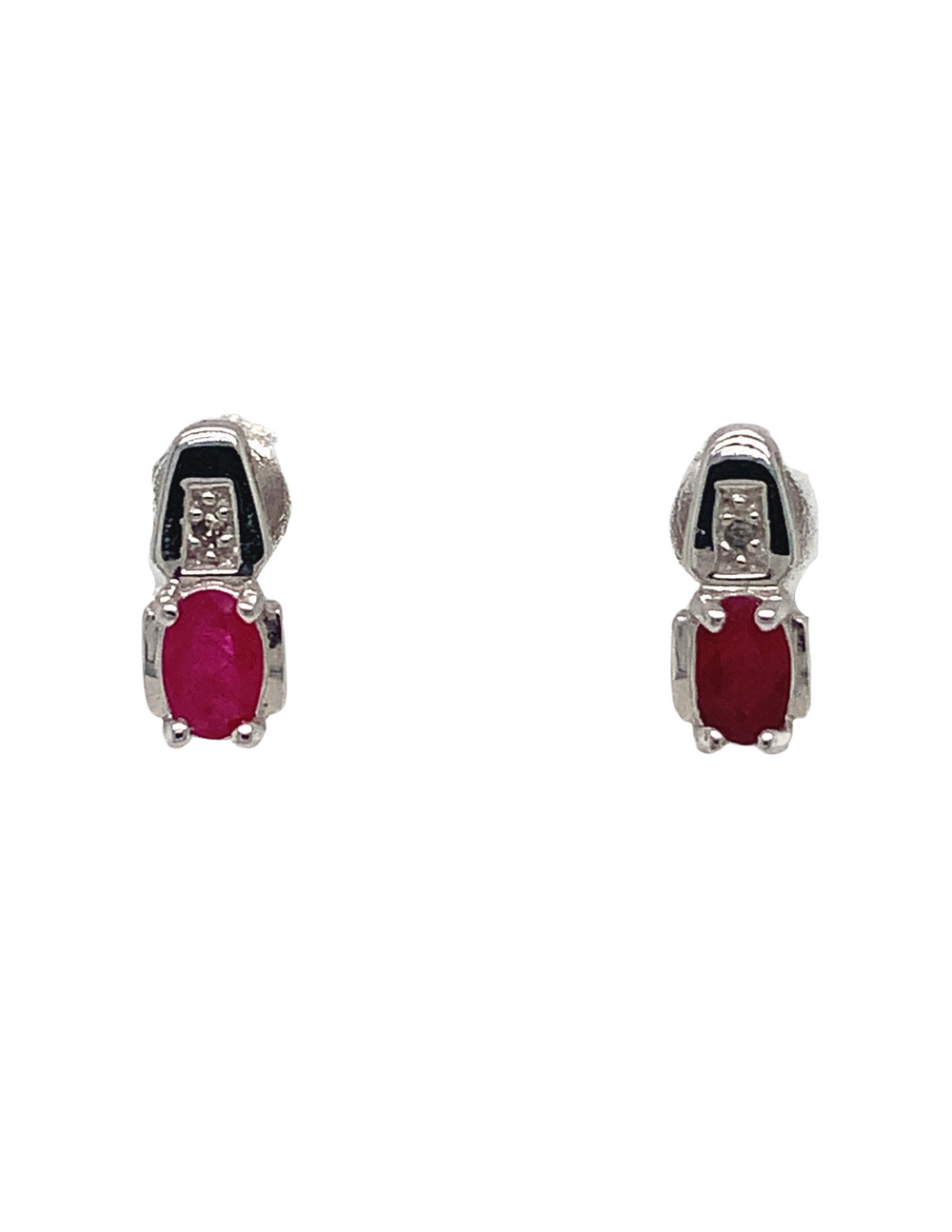 10kt White Gold Ruby + Diamond earrings