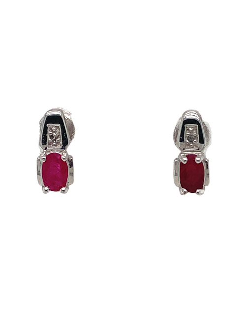 10kt White Gold Ruby + Diamond earrings