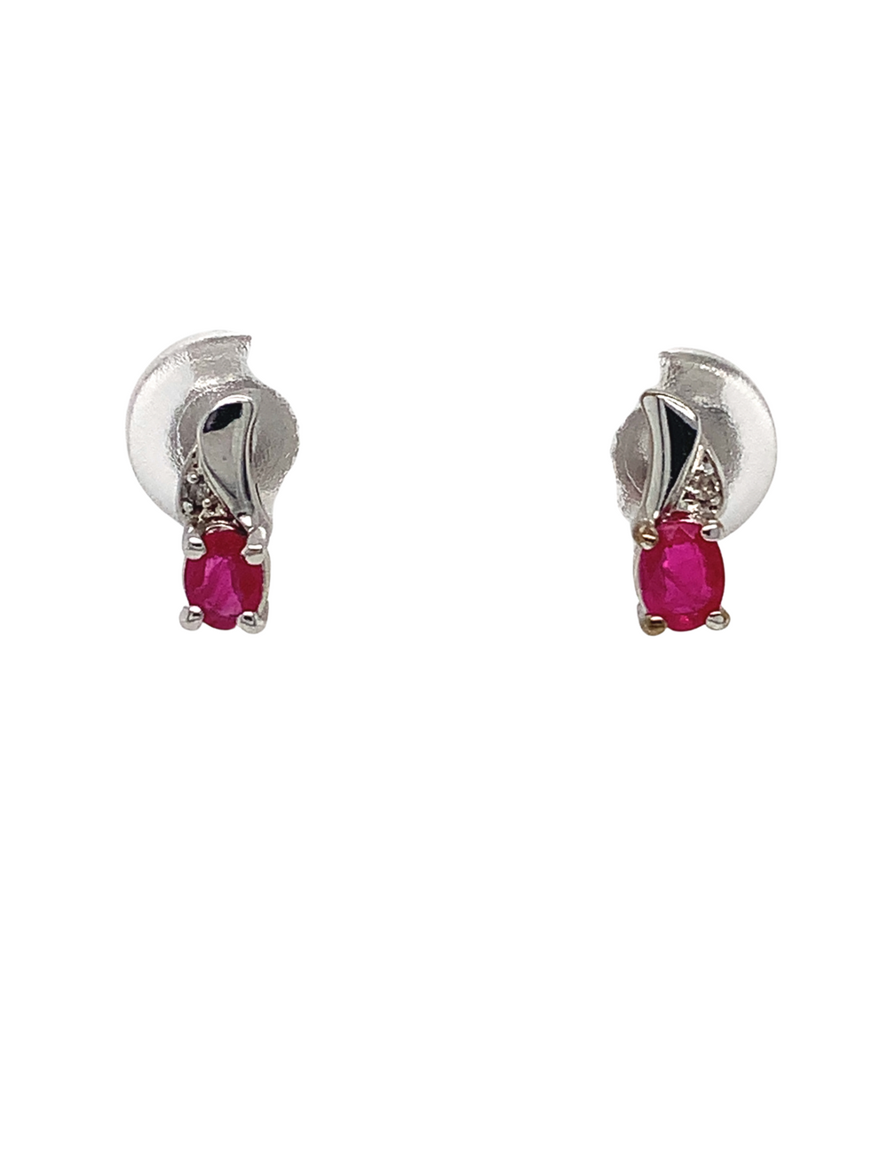 10kt White Gold Ruby + Diamond earrings
