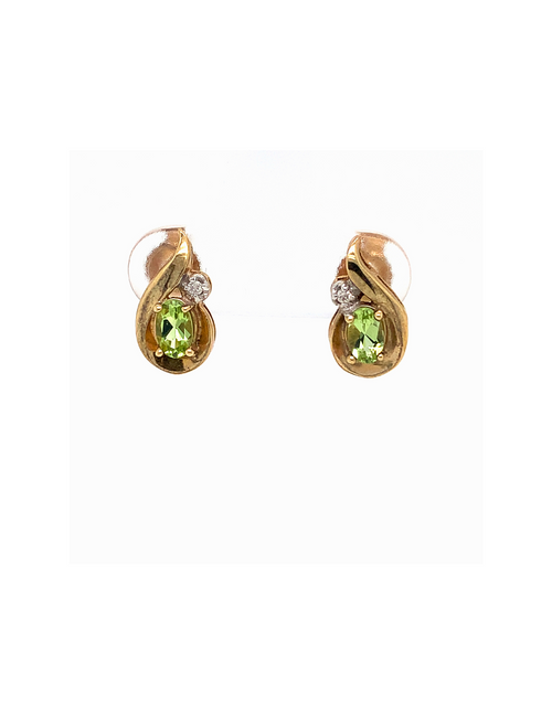 10kt Yellow Gold Peridot Diamond Earrings