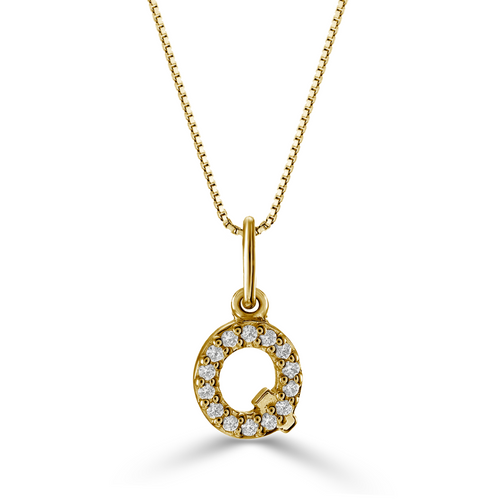 10kt Yellow Gold .05tw Diamond "Q" Initial Pendant