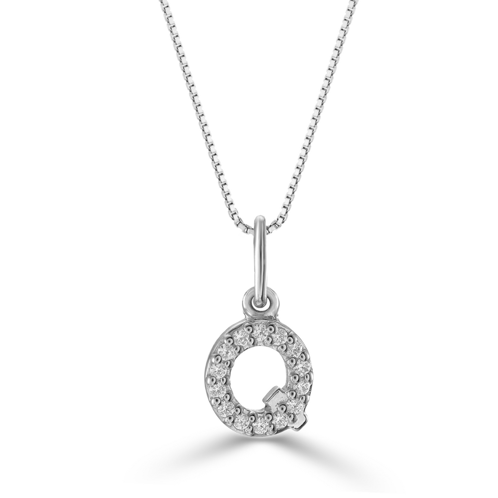 10kt White Gold .05tw Diamond "Q" Initial Pendant