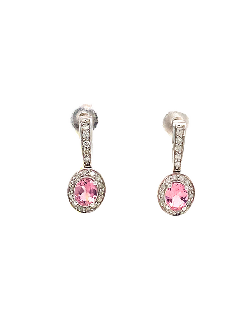 10kt White Gold Pink Topaz & Diamond Earrings