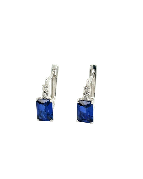 10Kt White Gold Synthetic Sapphire and Diamond Earrings