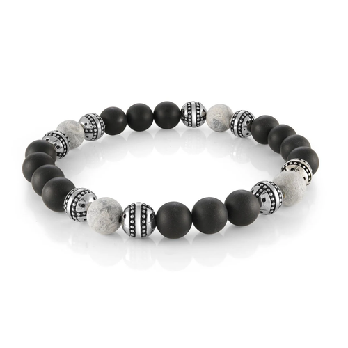 Italgem Stainless Steel Black and Grey Onyx Bead Bracelet