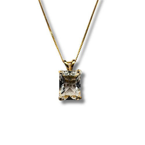14KY White Sapphire Solitaire Pendant