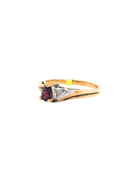 10K Yellow Gold Garnet + Diamond Ring
