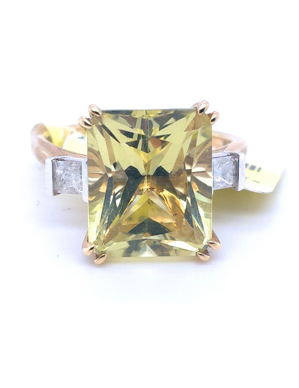 10kt Yellow Gold 12X10 Olive Quartz + .29CD Ring