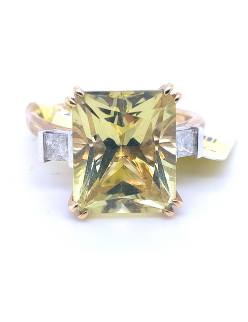 10kt Yellow Gold 12X10 Olive Quartz + .29CD Ring