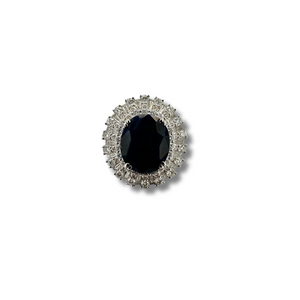 18KW Blue Sapphire and Diamond Halo Ring