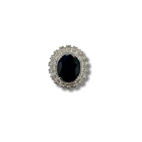 18KW Blue Sapphire and Diamond Halo Ring