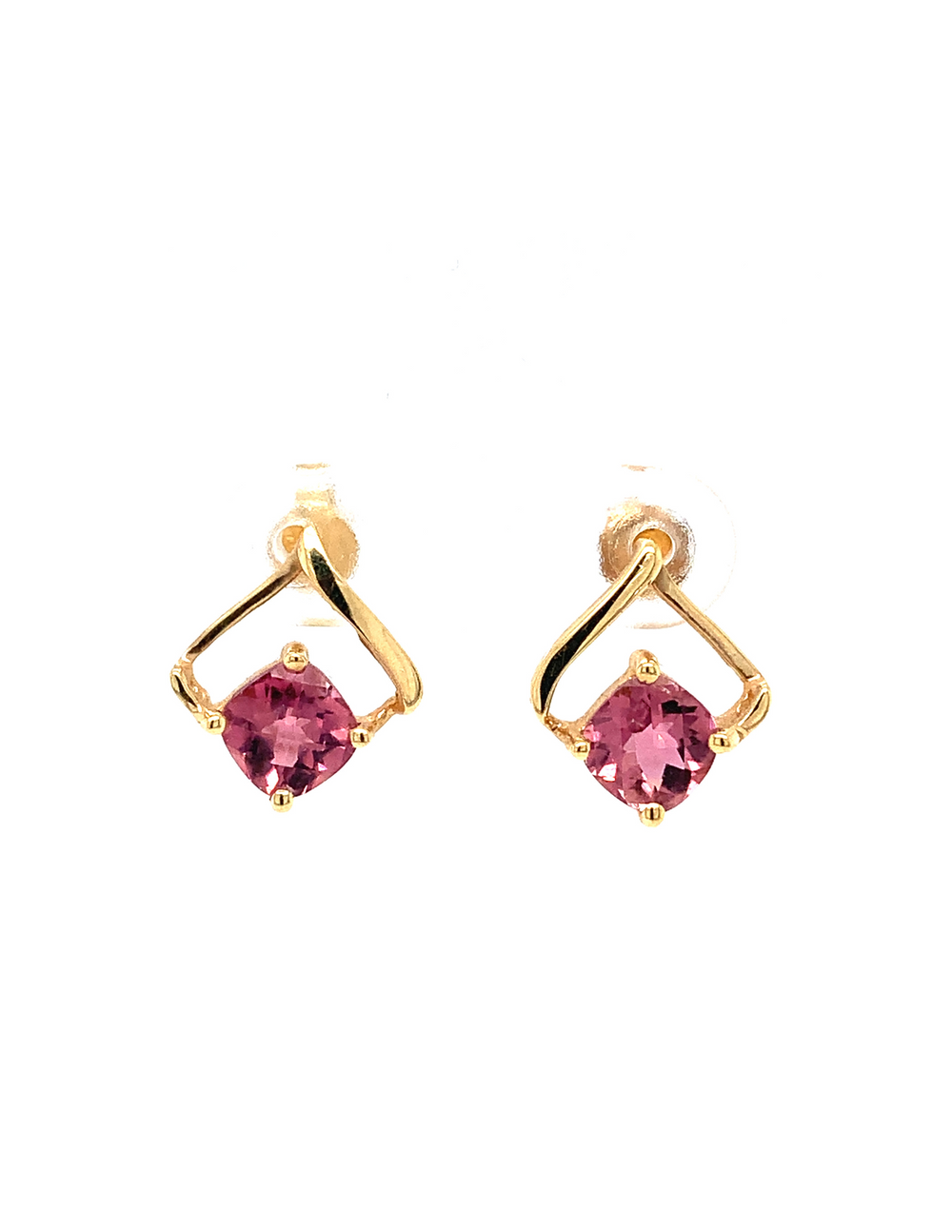 14K Yellow Gold Pink Tourmaline Earrings