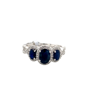 Sterling Silver Ring with Sapphire and Diamonds