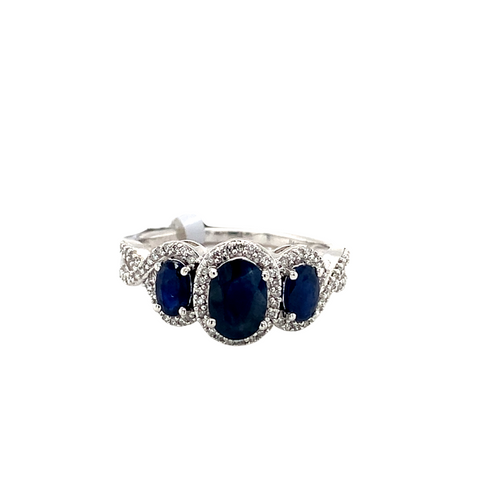 Sterling Silver Ring with Sapphire and Diamonds