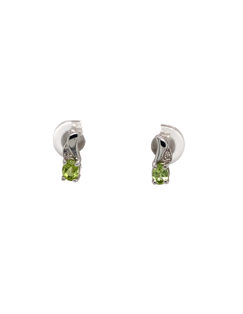 10kt White Gold Peridot Earrings + Diamonds
