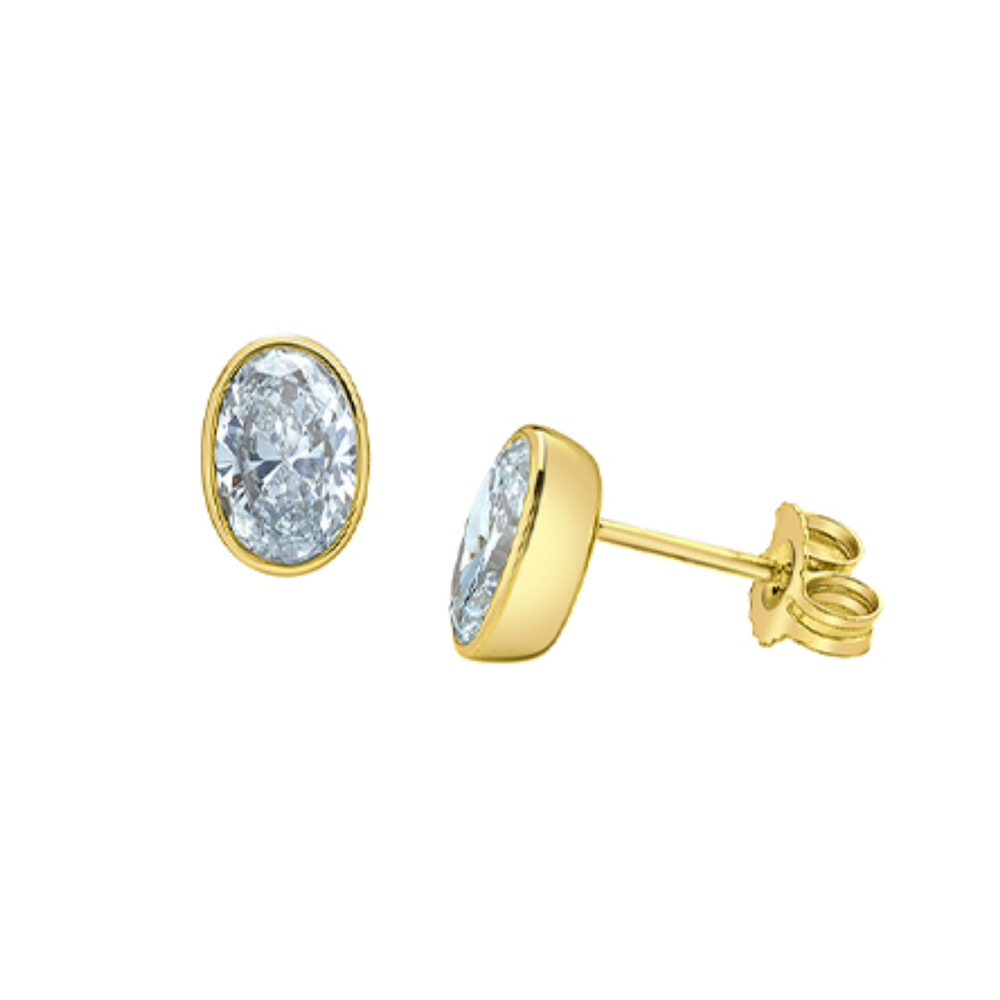 14kt Yellow Gold 3.20tw Oval Bezel Lab Grown Diamond Studs