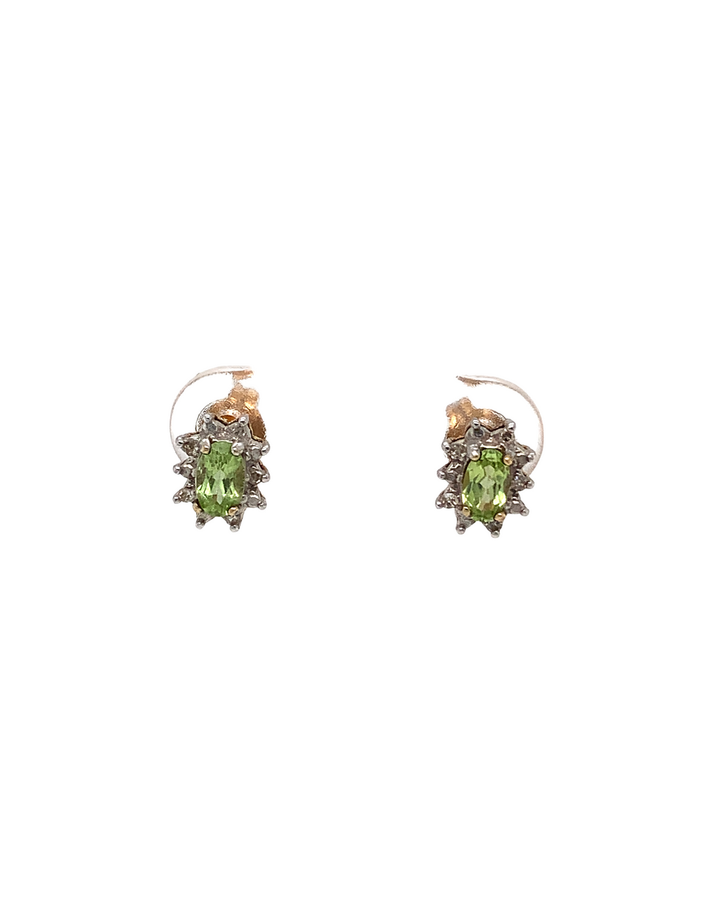10kt White Gold Peridot  Diamond Earrings