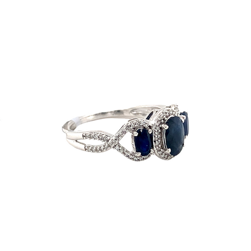 Sterling Silver Ring with Sapphire and Diamonds