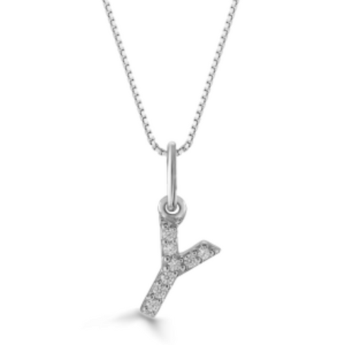 10kt White Gold .03tw Diamond "Y" Initial Pendant