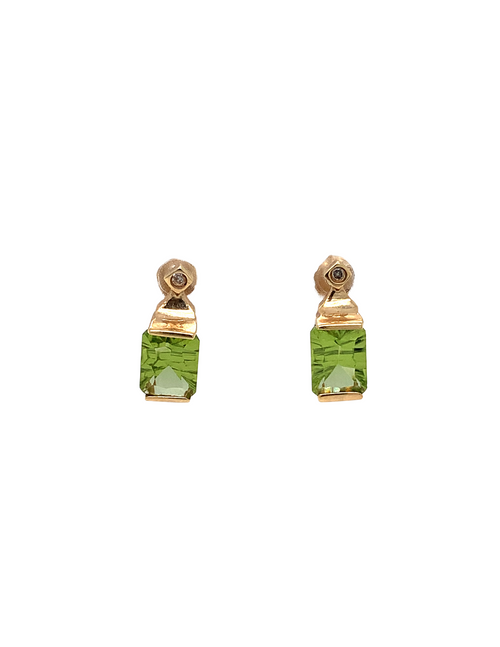 14kt Yellow Gold Peridot Earrings + Diamonds