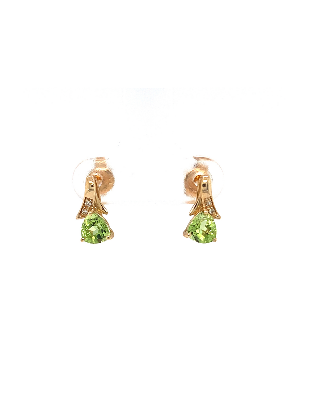 10kt Yellow Gold Peridot Earrings + Diamonds