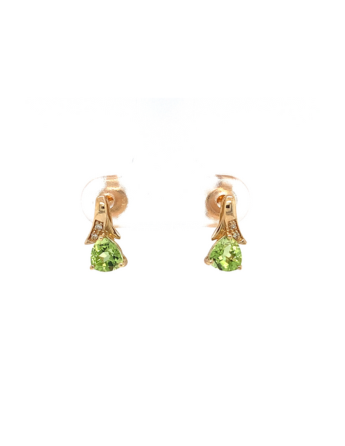 10kt Yellow Gold Peridot Earrings + Diamonds