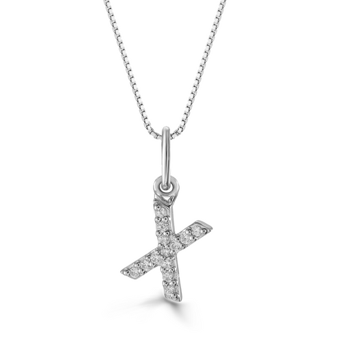 10kt White Gold .04tw Diamond "X" Initial Pendant