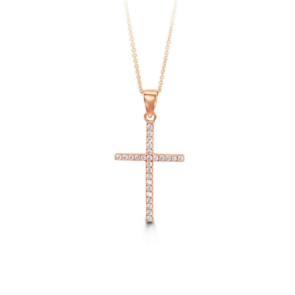 10kt Rose Gold CZ Cross Pendant