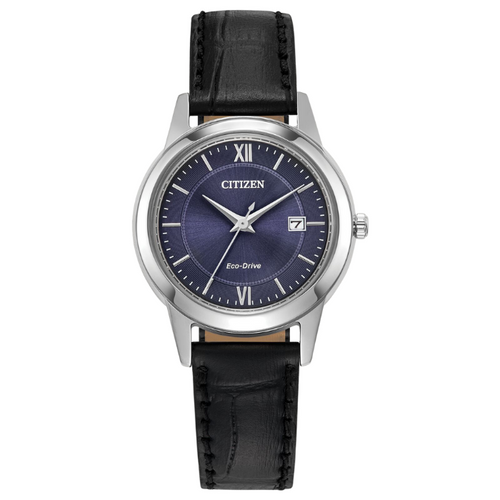 Citizen Classic Silver Tone Black Leather Eco Drive Watch FE1087-01L