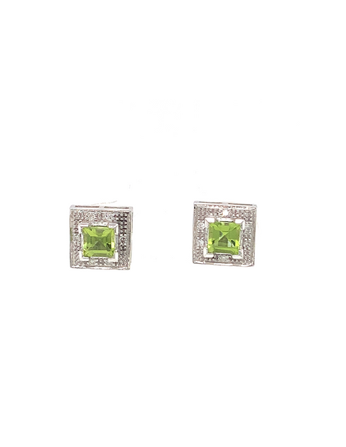 10kt White Gold Peridot  Diamond Earrings