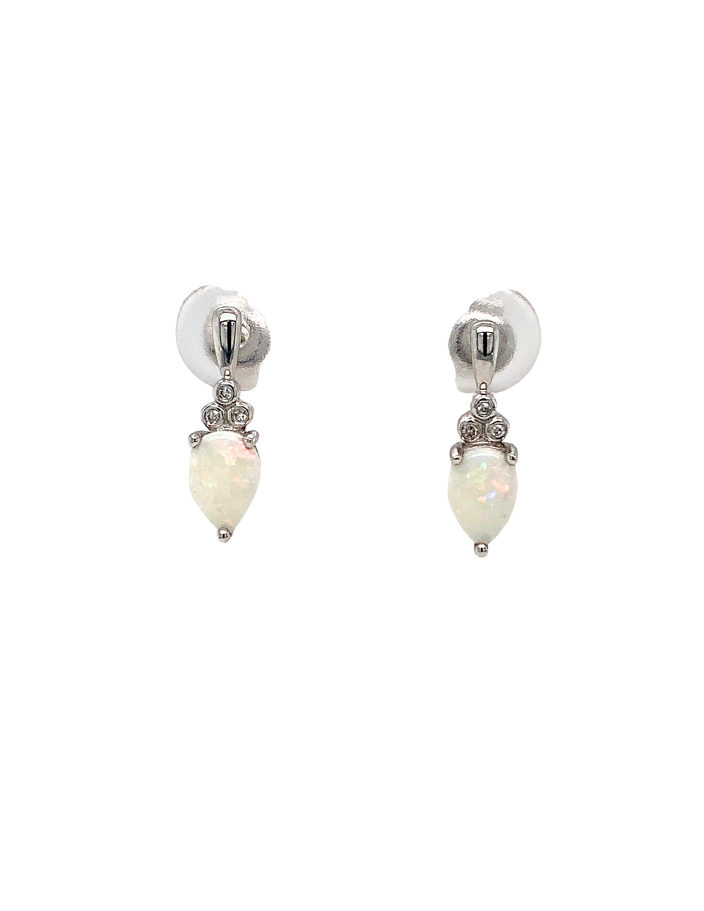 10KT White Gold Opal Diamond Earrings
