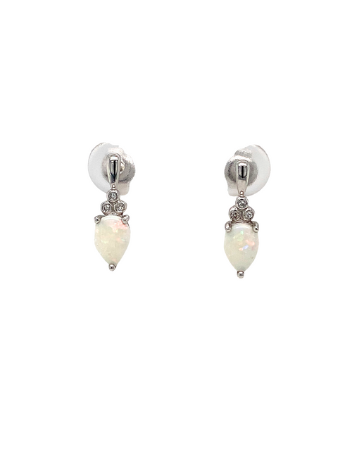 10KT White Gold Opal Diamond Earrings